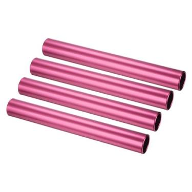 Imagem de PATIKIL Bastão de pista de relé, 4 peças de bastão de corrida de campo de tubo de alumínio, resistente à corrosão para atletismo ao ar livre, ferramenta de prática de jogos, rosa