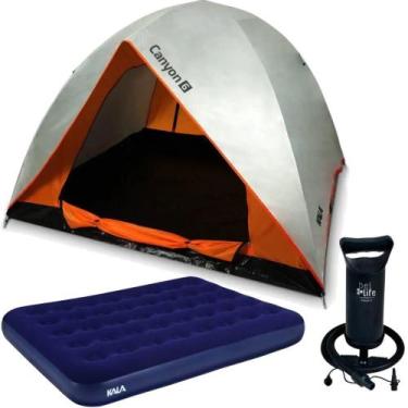 Imagem de Barraca Camping até 6 Pessoas + Colchão Casal Inflável KALA + Bomba P/