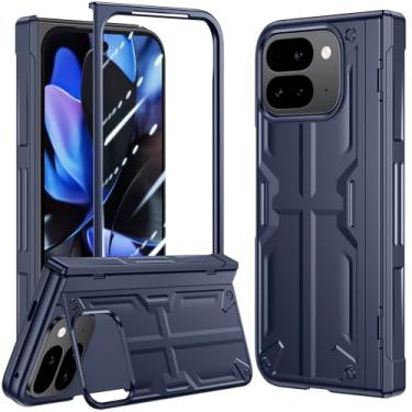 Imagem de Capa fina para Google Pixel 9 Pro Fold, com suporte grande oculto, proteção total da dobradiça, protetor de tela frontal, proteção de 360 graus, capas de telefone originais para Pixel-9-Pro Fold, azul