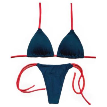 Imagem de Conjunto de biquíni cortininha biquíni feminino fio dental de amarrar 