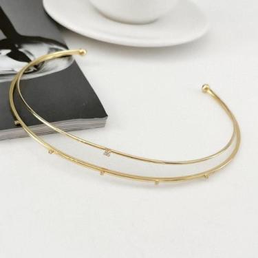 Imagem de Colar Aro Duplo com ponto de Luz Banhado  a Ouro 18k - Atraktiva Joias