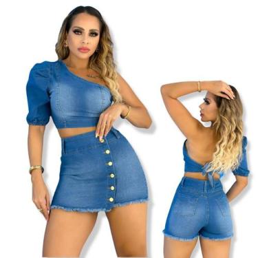 Imagem de Conjunto  feminino jeans de blusa e short saia  - QCHICK JEANS, TAM 38