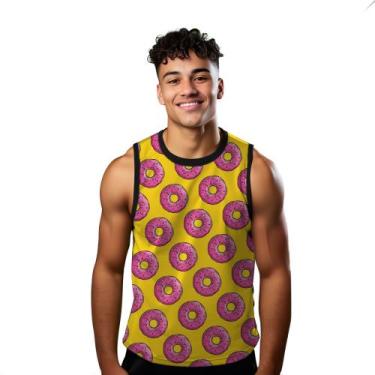 Imagem de Camiseta Algodão Regata Verão Estilo Moda Praia Donuts Doce Rosquinha 