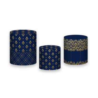 Imagem de Trio De Capa Cilindro - Coroa Realeza Folhagem Azul Escuro e Dourado 0