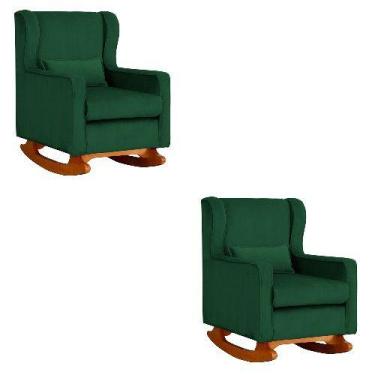 Imagem de Kit 2 Poltrona Aurora Balanço Vovo Veludo Verde - FM - Fina Mobília