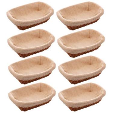 Imagem de Kit 8 Cestas Porta Pão 24,5x17cm Lyor Plástico Rattan Tecido Mesa Post