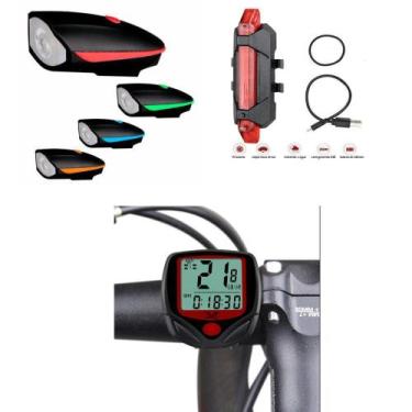 Imagem de Kit Velocimetro + Lanterna Frontal e traseira de bike 3 itens - KITBIK