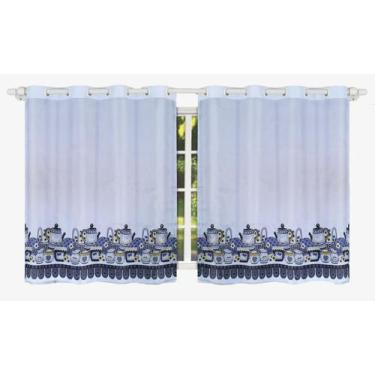 Imagem de Cortina De Cozinha Estampada Lisboa Branca Desenhos Variados 2,00 M X 