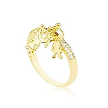 Imagem de Anel Filhos Amados MEnino Menina com Zircônias Folheado a Ouro 18k - M