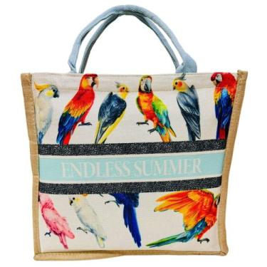 Imagem de Bolsa De Praia Estampada Tropical Azul Claro Arara Feminina - Lis