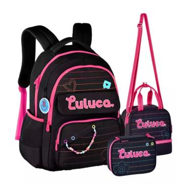 Imagem de Kit Mochila Luluca Escolar Lancheira E Estojo LU24610 Preto