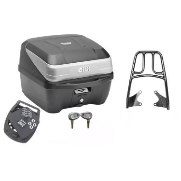 Imagem de Kit Baú Moto Traseiro 33L Givi + Bagageiro Cg Titan 160 2016 2017 2018 2019 2020 2021 2022 2023 Cromado Projétil
