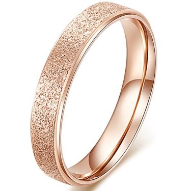 Imagem de Aliança de casamento feminina de aço inoxidável de 4 mm com acabamento em jateamento de areia em ouro rosa, Titânio Titânio Aço inoxidável 316L