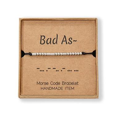 Imagem de Pulseiras Morse Code para mulheres e homens – Contas inspiradoras com cordão feito à mão, mensagem secreta para presentear ela, filha, irmã, melhores amigas, ❄, Metal,