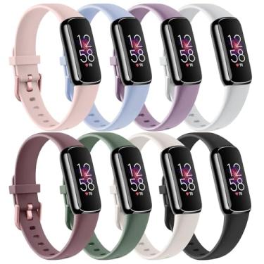 Imagem de Pacote com 8 pulseiras de silicone macio de substituição para monitor de fitness e bem-estar Fitbit Luxe (pacote com 8 unidades, C, grande)
