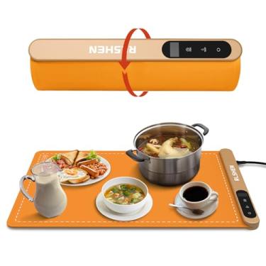 Imagem de RLSHEN Esteira Elétrica para Aquecimento de Alimentos com 6 Controles de Temperatura Ajustáveis, Placa de Aquecimento Rápido Dobrável de Silicone Nanomaterial Premium, Bandeja para (Grande, Laranja)