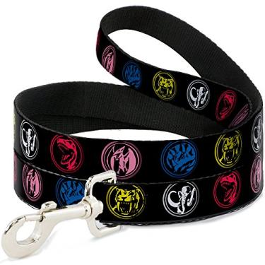 Imagem de Buckle-Down Coleira para animais Power Ranger com botões preta/multicolorida, 1,8 m a 3,8 cm
