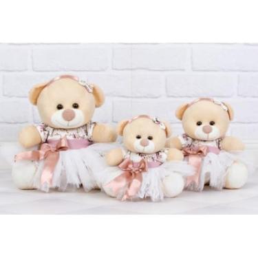 Imagem de TRIO DE URSO TEDDE BAILARINA 15/18/22 CM, PARA DECORAÇÃO (floral ramo escuro com rosê - Pelúcia Doce de Leite)