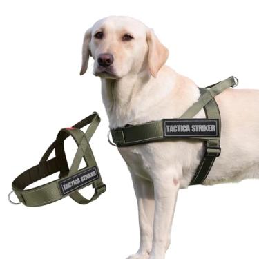 Imagem de Peitoral para cães, colete ajustável à prova de fuga atualizado para caminhada ao ar livre, jaqueta respirável macia com tiras refletivas para noite escura (verde militar, GG)