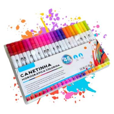 Imagem de Canetinha Ponta Dupla para Colorir Kit Estojo de Canetas Escolar Marcador Coloridas Permanente Duas Pontas Desenho Ponta Fina (48 CORES)