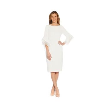 Imagem de Adrianna Papell Vestido feminino de malha crepe com manga em camadas, Marfim, 42