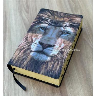 Imagem de Bíblia Leão coroa espinhos El Shaday com harpa e letras grandes - Cpp