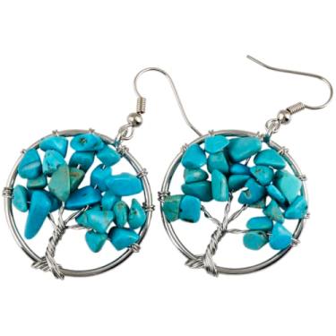 Imagem de Nupuyai Brincos pendentes Tree of Life, brincos de gancho de pedras tumbled para mulheres, Pedra Metal, Howlite tingida