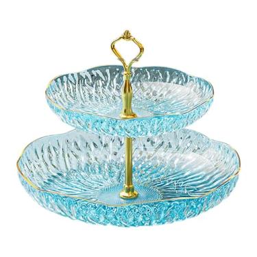 Imagem de Bandeja de placa de frutas bandeja de bolo de bandeja de lanches bandeja decorativa de servir bandeja de sobremesa para divertir lanches frutas, Azul, 2 Níveis