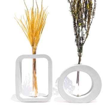 Imagem de Vaso Decorativo Redondo e Retangular 2 Pçs Conjunto Decoração (Branco)