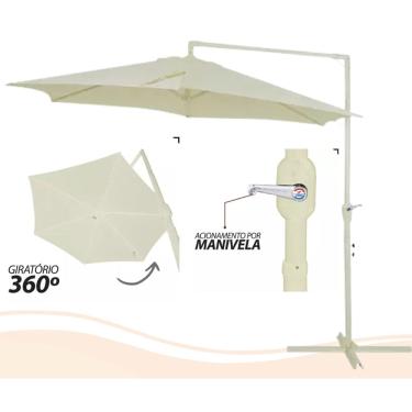 Imagem de Ombrelone de Jardim e Piscina 3 Metros Giratorio Cobertura Bege Claro em Poliester c/ Manivela e Base de Apoio