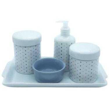 Imagem de Kit higiene Poá 5 peças - Molhadeira Cinza - Peças Porcelana - Antilop