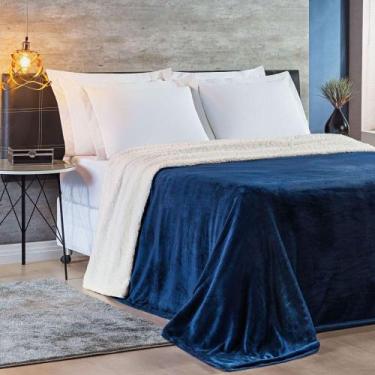 Imagem de Cobertor King Sherpa + Mantinha Flannel 1 Peça Azul Marinho - CASA SCA