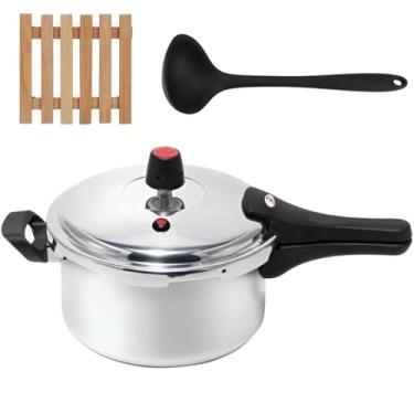 Imagem de Panela de Pressão 3 Litros Antiaderente Fechamento Externo + Descanso Quadrado + Concha de Silicone Preta