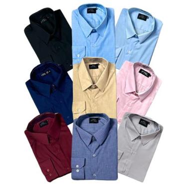 Imagem de KIT 09 peças - Camisa Social Manga Longa Slim e Tipo Linho (sem branco
