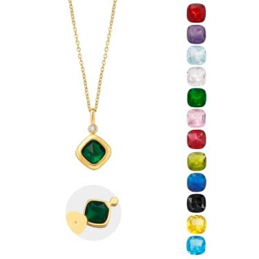 Imagem de Colares de pedra do mês de nascimento para mulheres, conjunto de colares femininos modernos com 12 peças de pedra do nascimento, gargantilha de esmeralda delicada verde azul, joias para mulheres,