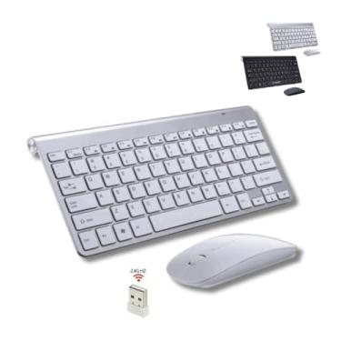 Imagem de kit Mouse e Teclado Sem Fio Branco ABNT2 Compacto Moderno Conexão USB 2.4hgz, Plug And Play Com Mini Receptor USB
