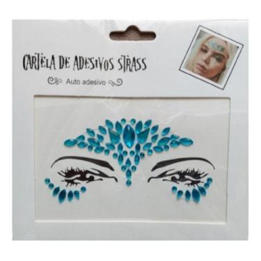Imagem de Adesivo Carnaval Pedra Tipo Strass Rosto Maquiagem Cor Azul - Beija Le