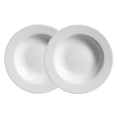 Imagem de Jogo 2 Pratos Fundo Plissan Relevo Branco 25cm Cerâmica Alleanza