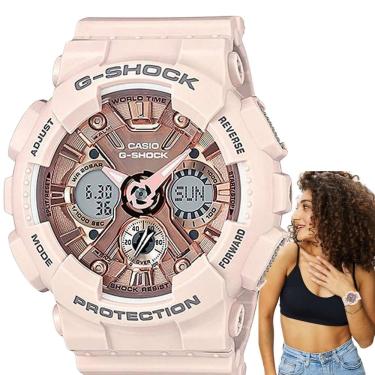 Imagem de Relógio de Pulso Casio G-Shock Feminino Digital Analógico Prova Dágua 20 atm Hora Mundial Hora Mundi 5 alarmes Esportivo Rosa GMA-S120MF-4A