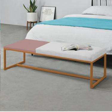 Imagem de Calçadeira Recamier Londres 195cm Industrial Bronze Suede Branco Tampo Quadrado mdf Rose - Ahz Móveis