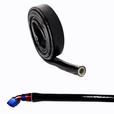 Imagem de 2" (51 mm) ID Heat Shielded Fire Thermo Armor Fire Sleeve Fibra de vidro revestida de silicone para cabos de mangueira automotiva e fiação elétrica preta, 1,5 m