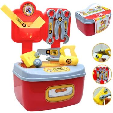 Imagem de Kit Bancada de Ferramenta e Maleta Brinquedo 2 em 1 Interativo Dia Das Crianças 16 Pçs