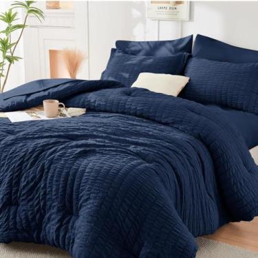 Imagem de Conjunto de edredom HYMOKEGE azul marinho King Size 7 peças