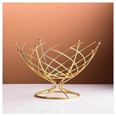 Imagem de Cesta de frutas de metal cestas de arame de metal para sala de estar bandeja de lanche bandejas de dreno decoração de mesa de jantar organizador criativo de mesa (cor: Tamanho metálico: pequeno)