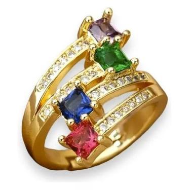 Imagem de Anel Pedras Coloridas Ajustável Feminino Banhado A Ouro 18K - Tojoia18