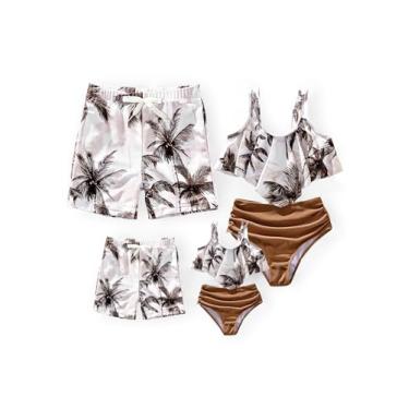 Imagem de PATPAT Conjunto de biquíni de praia tropical havaiano de duas peças para a família e sunga Mommy and Me, marrom coco, 3-4T