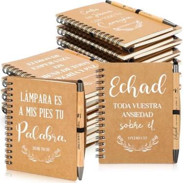 Imagem de Resurhang 24 conjuntos de presentes cristãos espanhóis em espiral cadernos religiosos, versículo bíblico, canetas de bambu, conjuntos de presentes religiosos inspiradores, mulheres, homens