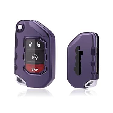 Imagem de Xotic Tech Capa completa de TPU roxo e preto compatível com Jeep Gladiator JT Sahara JLU Wrangler JL JLU Rubicon 2 3 4 botões com chave de controle remoto