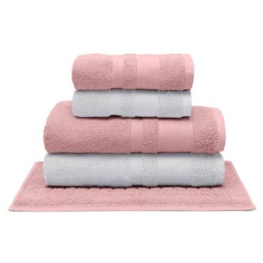 Imagem de Jogo De Toalha Buettner Algodão Egípcio Nobre 5 Peças Aliance Dusty Rose E Branco