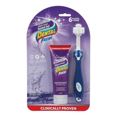 Imagem de Dental Fresh Kit de escova de dentes Enzymatic Gel Triflex para cães, inclui escova de dentes Triflex – limpa efetivamente os dentes – elimina o mau hálito e reduz a peste e o tártaro do cão